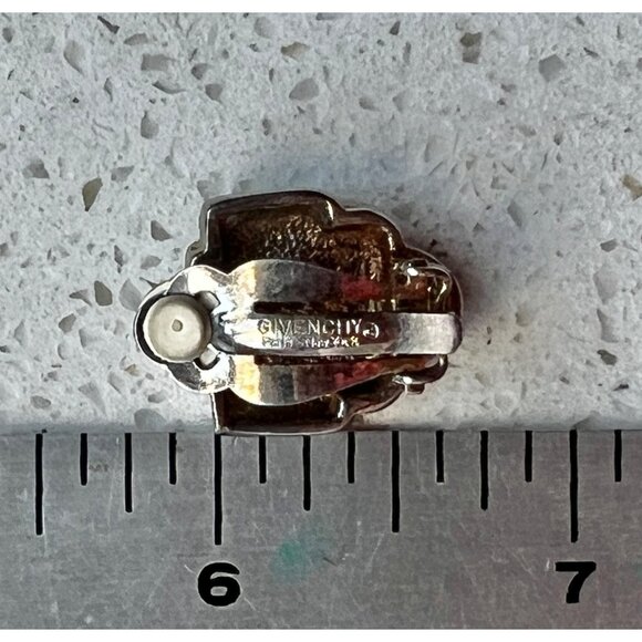 Givenchy Vintage Art Deco Clip-On Earrings With Rhinestones & Baguette Crystals - Picture 6 of 8